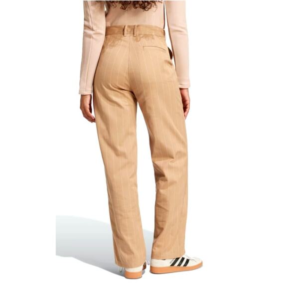 Adidas Women's Warm Sandstone Off White Pinstripe Twill Loose Pants Size 6 - Picture 2 of 11